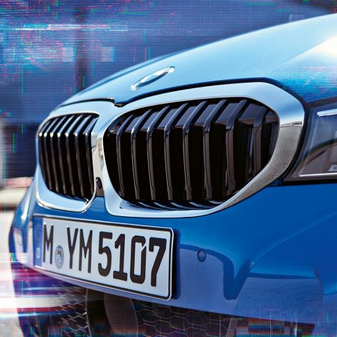 BMW 3 Series Sedan, double kidney grille. Close-up side view of the BMW 3 Series Sedan double kidney grille.