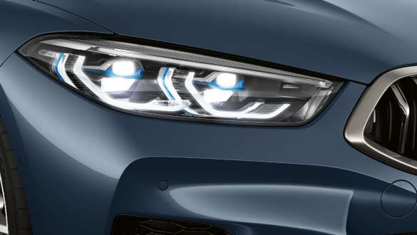 BMW Laserlight. BMW 8 Series Coupé, focus on front headlights, BMW Laserlight.