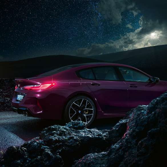 BMW M8 Competition Gran Coupé side view BMW M8 Competition Gran Coupé F93 2020 BMW Individual Ametrine metallic side view