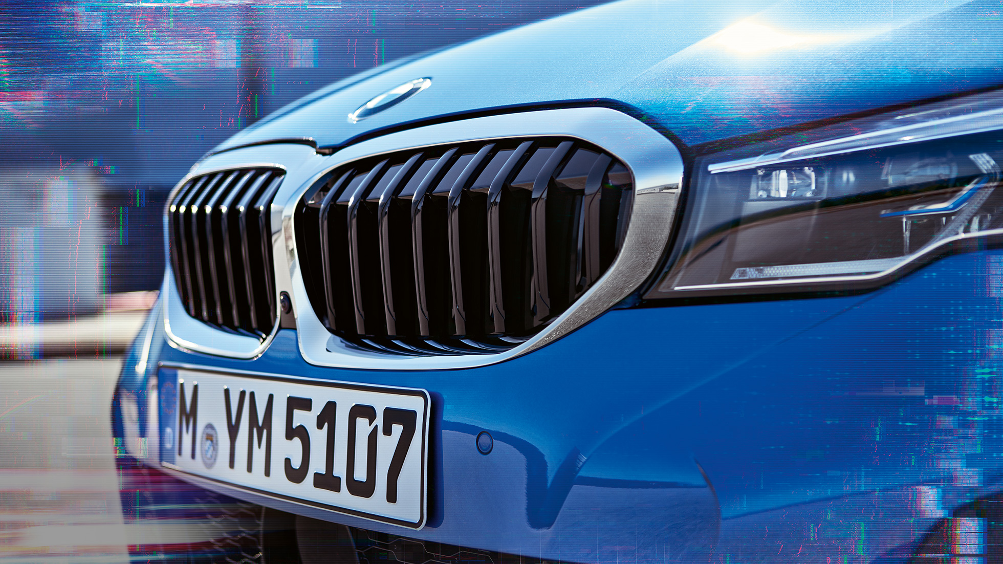 BMW 3 Series Sedan, double kidney grille. Close-up side view of the BMW 3 Series Sedan double kidney grille.
