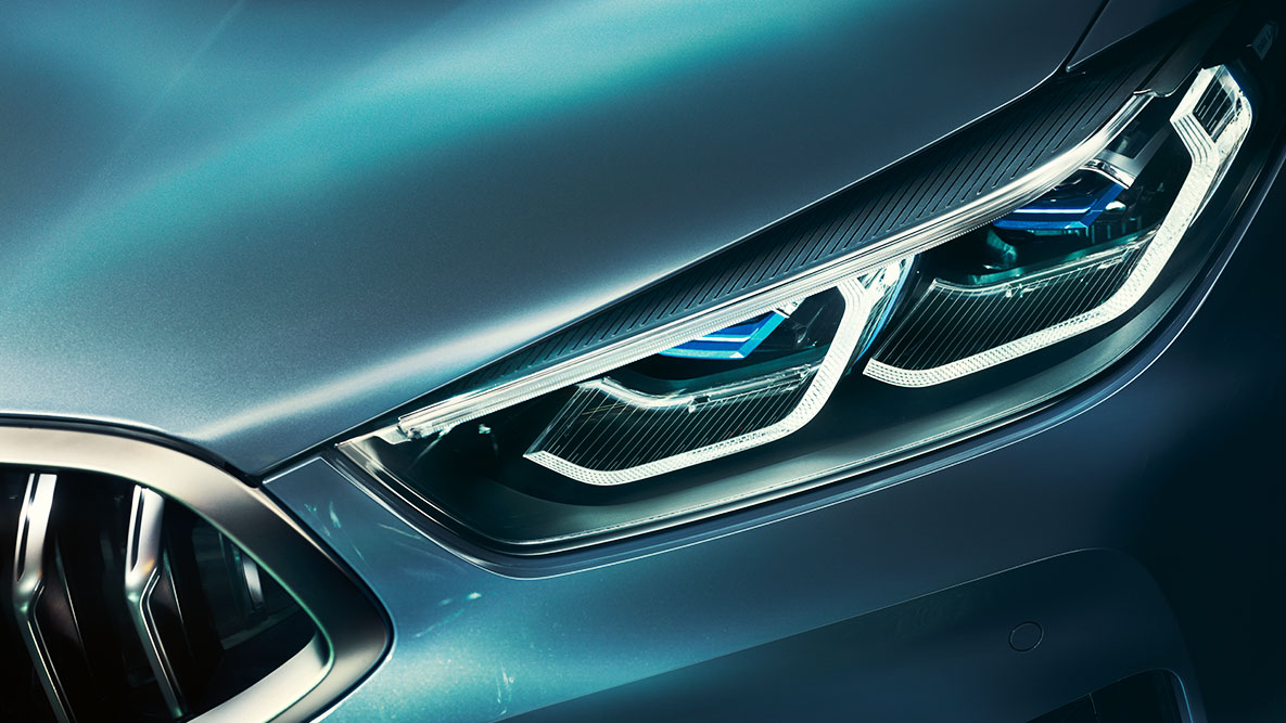 The BMW 8 Series Coupé, laserlight. Close-up of the laserlight on the front of the BMW 8 Series Coupé.