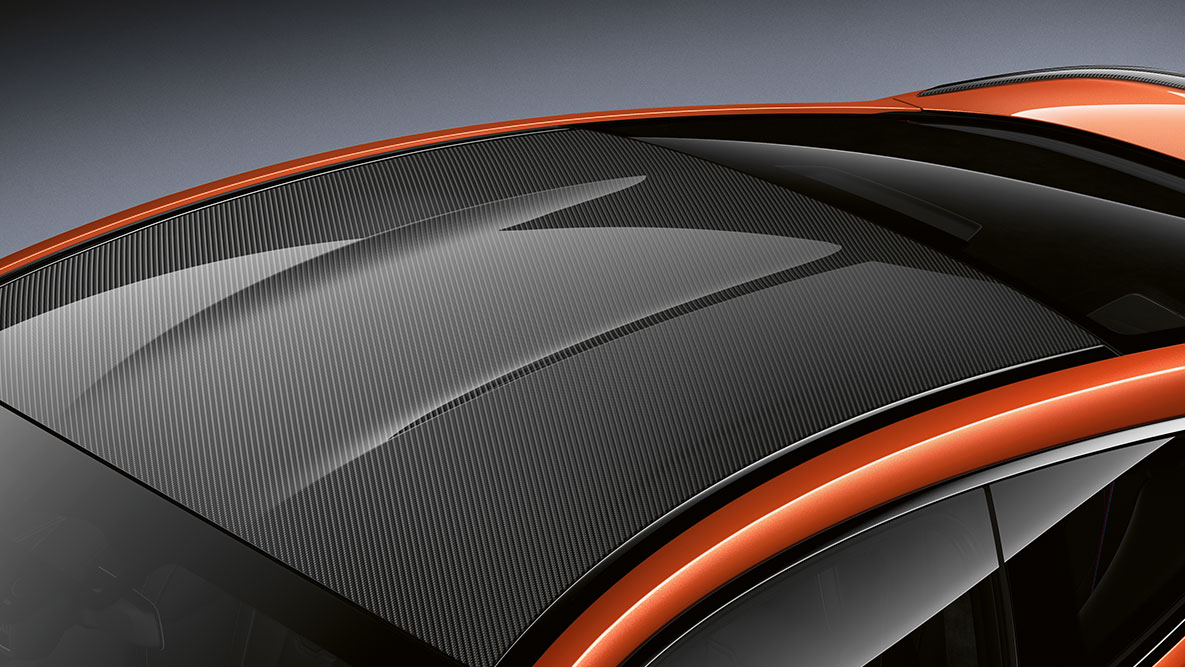 BMW 8 Series Coupé with M carbon roof. Close-up of the M carbon roof on the BMW 8 Series Coupé.