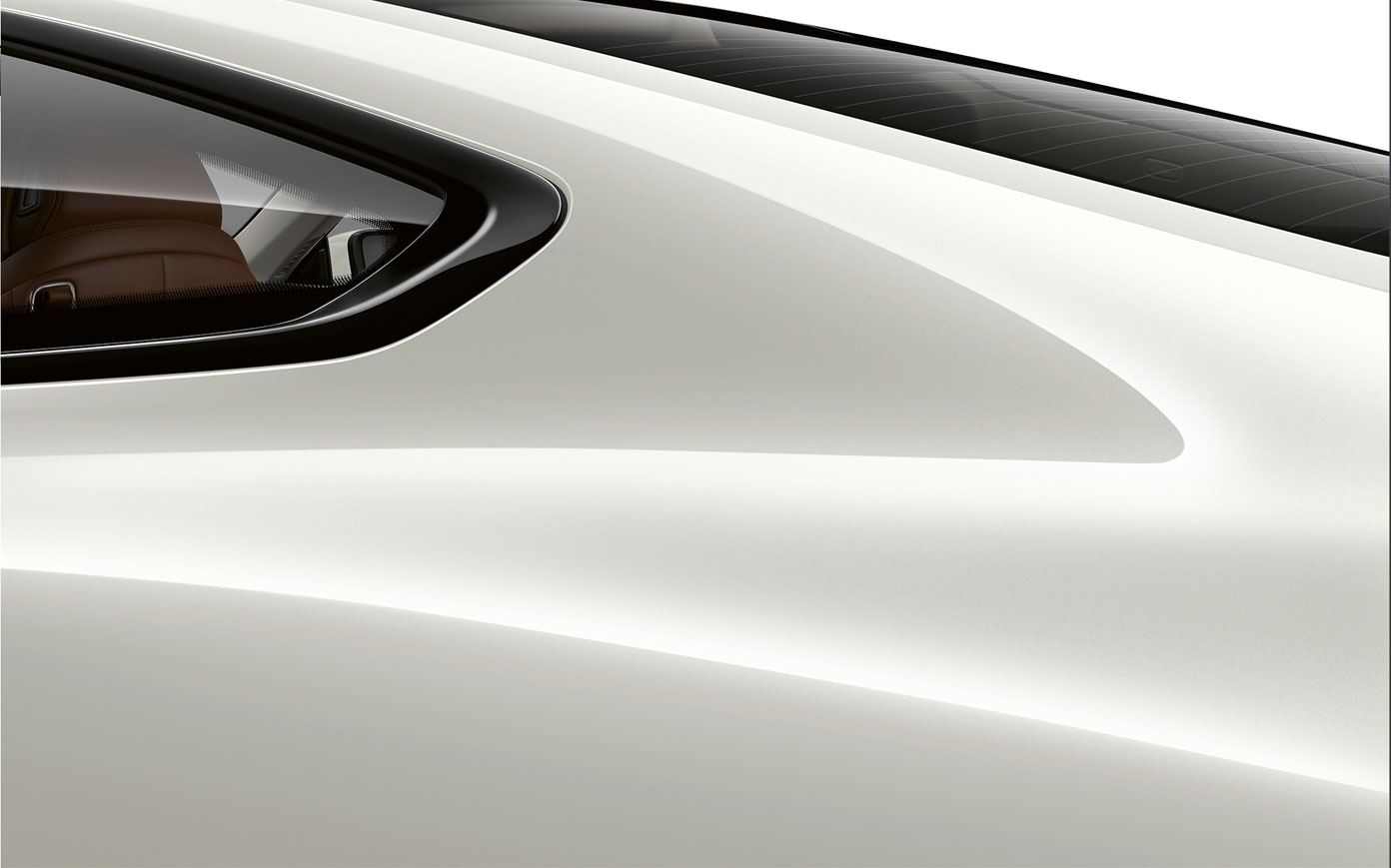 BMW 8 Series Coupé, C pillar. Close-up of the C pillar of the BMW 8 Series Coupé in Mineral White metallic.