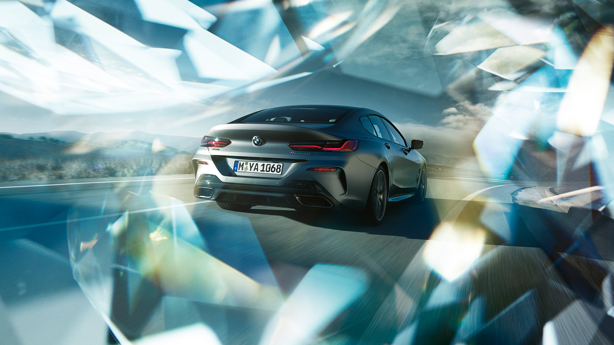 BMW M850i xDrive Gran Coupé three-quarter rear view BMW M850i xDrive Gran Coupé G16 2019 BMW Individual Frozen Bluestone metallic three-quarter rear view
