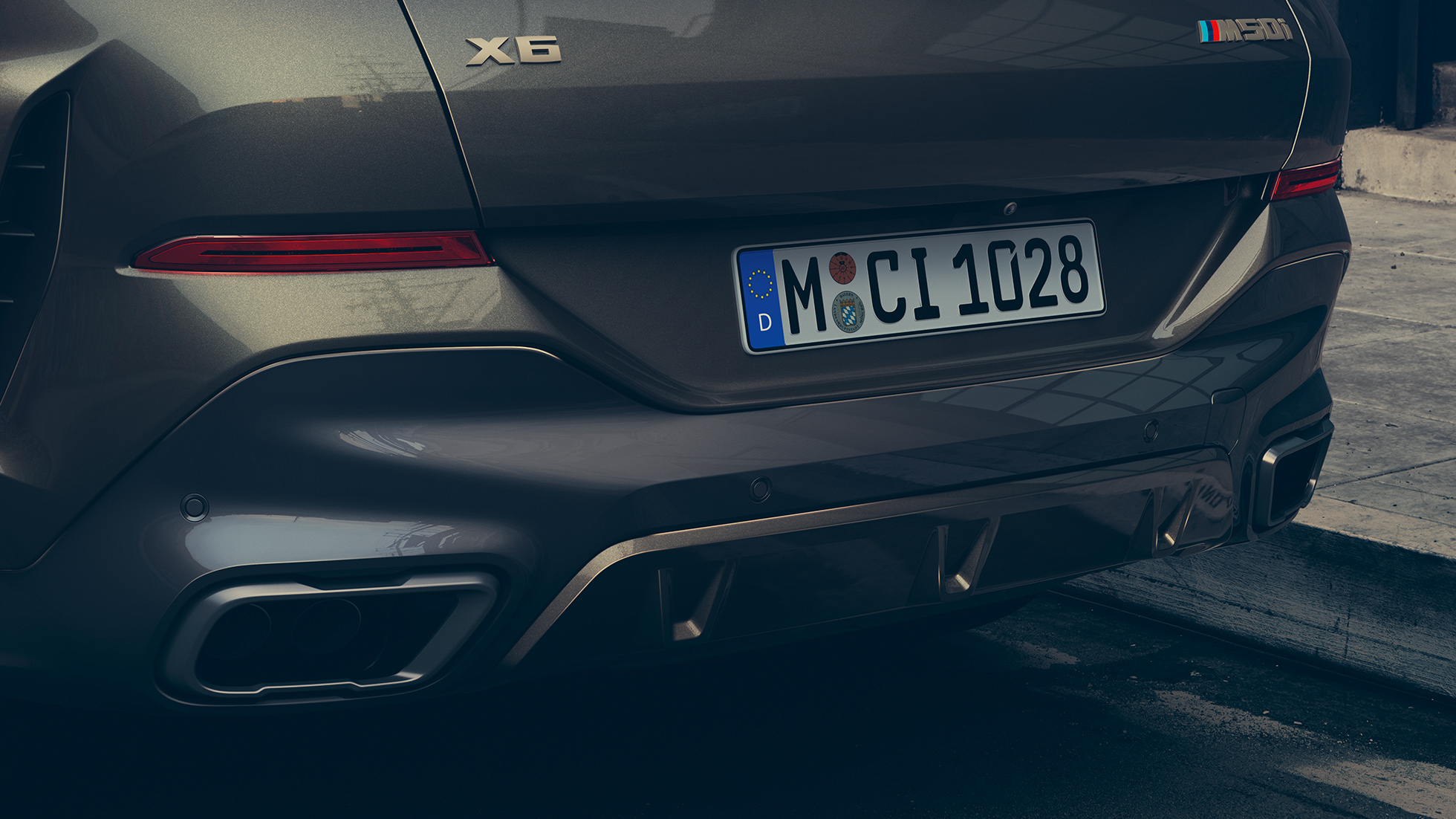 M sport exhaust system oft he BMW X6. Close-up of the M sport exhaust system oft he BMW X6.