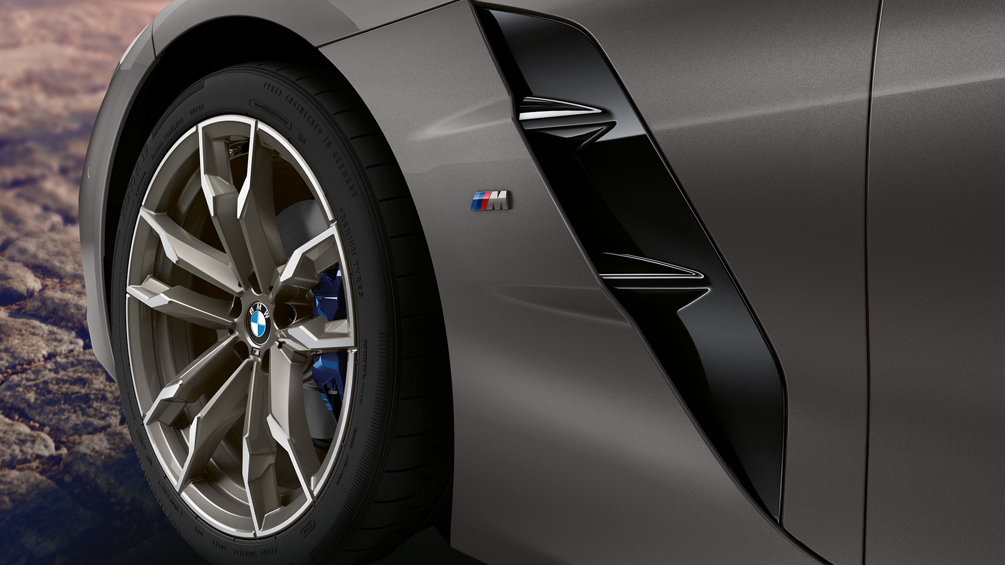 BMW Z4 Roadster front wheel Front wheel of a grey BMW Z4 Roadster