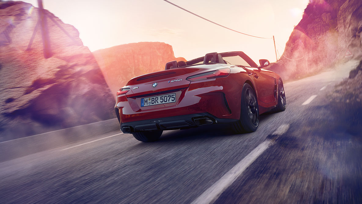 BMW Z4 Roadster rear Rear shot of the BMW Z4 driving