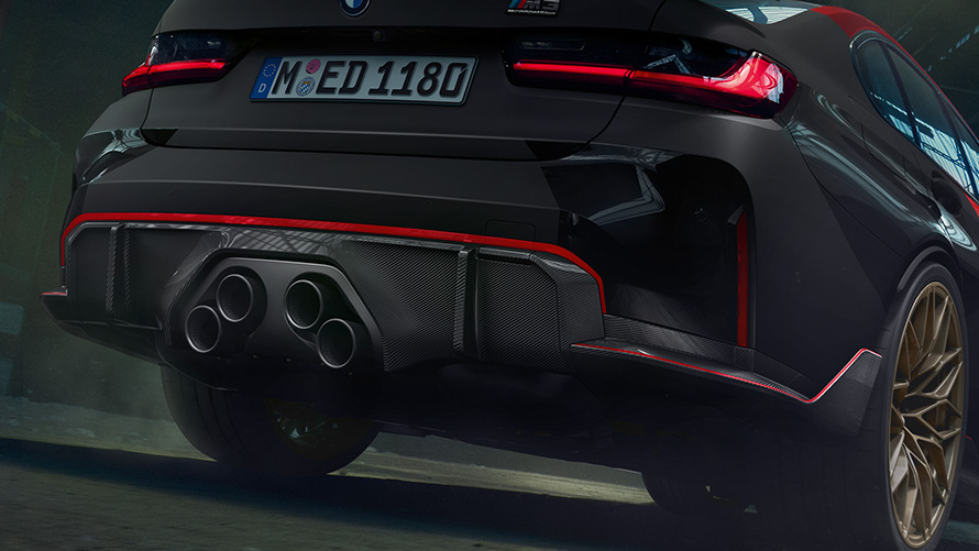BMW M Performance Parts BMW M3 G80 three-quarter rear view 